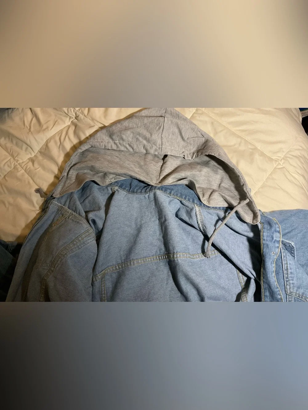 Light Blue Denim Jacket with Detachable Gray Hood - Picture 8 of 9
